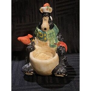 Bear wearing santa hat Tealight candle holder with a cardinal on his arm